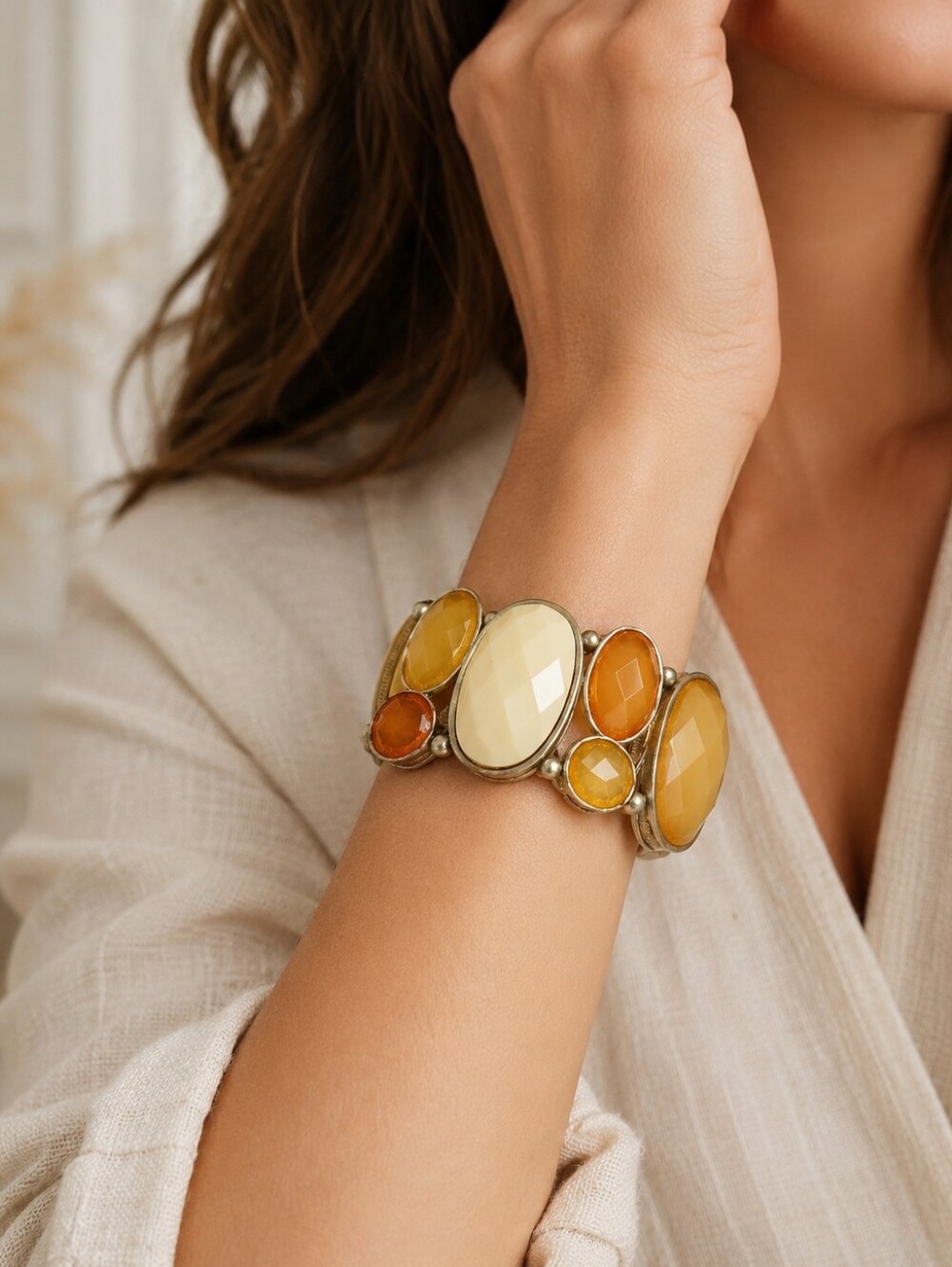 Vintage Yellow & Orange Stone Bracelet – Women Jewelry